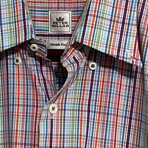 Peter Millar Shirt Seaside Multicolor Check Long Sleeve Button Down Size M